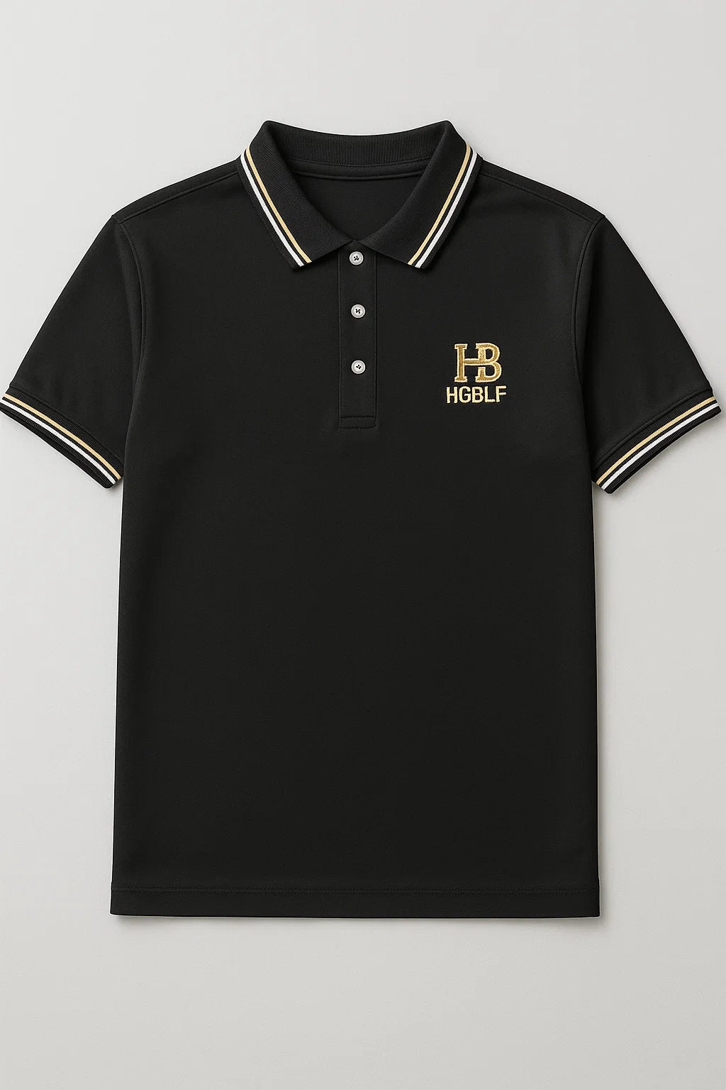 THE STUFF – Black Tipped Collar Polo Shirt with Gold Embroidery