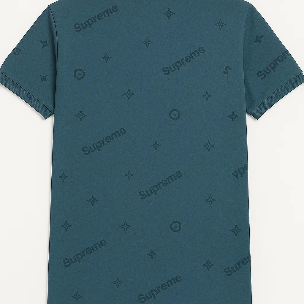 THE STUFF – Teal Designer-Inspired All-Over Print Polo Shirt