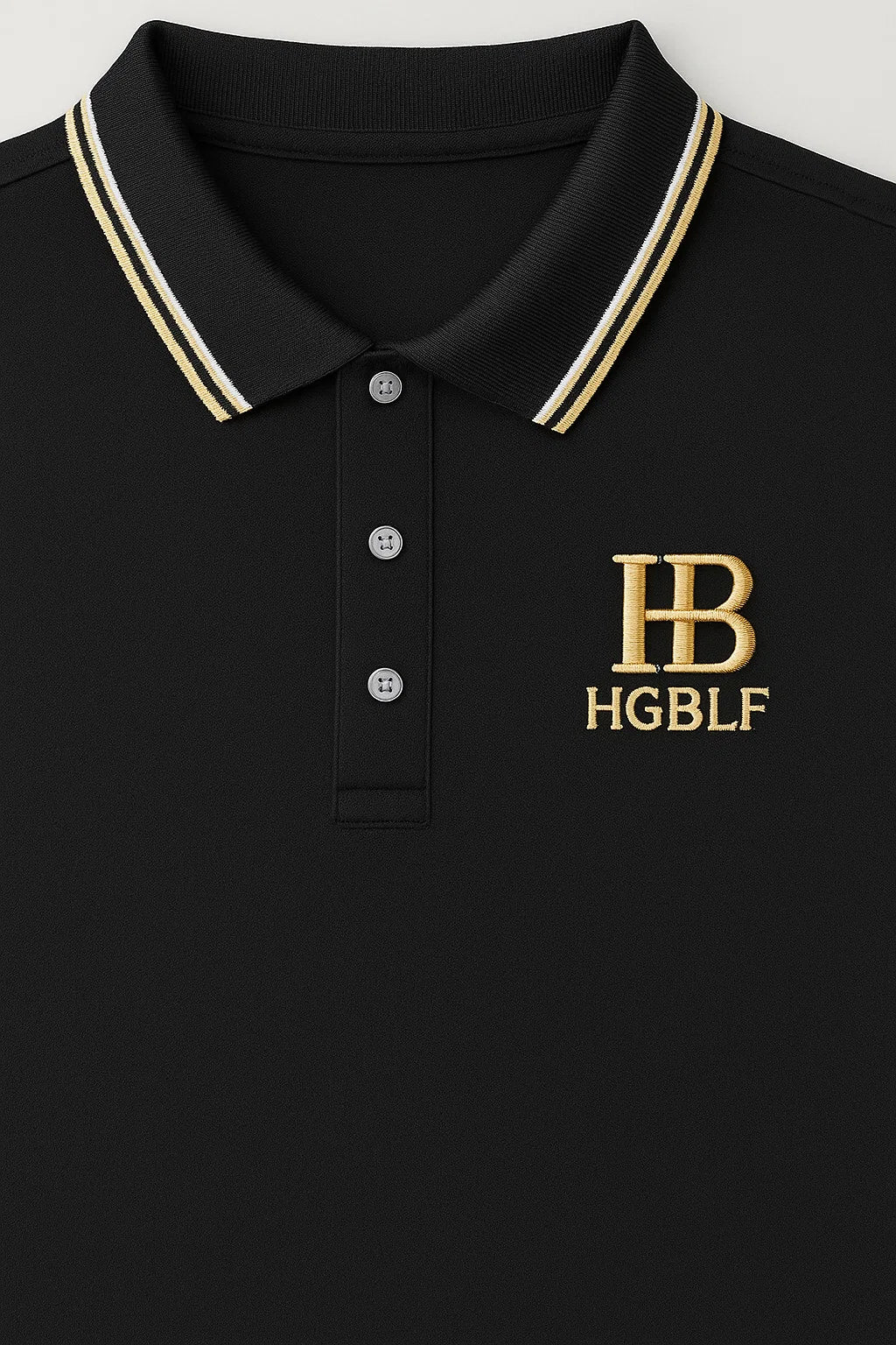 THE STUFF – Black Tipped Collar Polo Shirt with Gold Embroidery