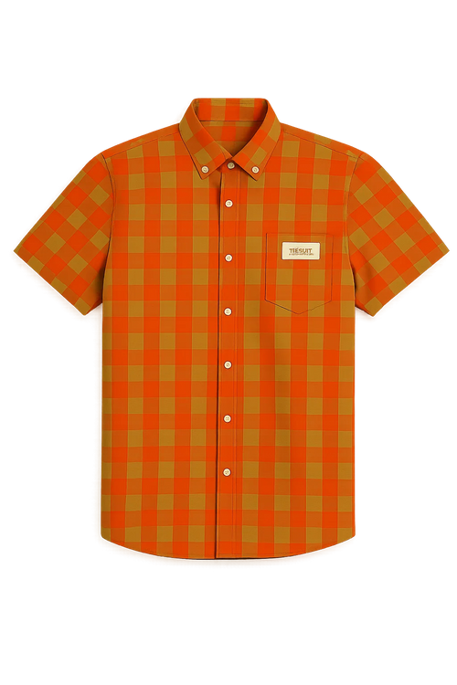 Celestial Checkered Masterpiece – The Divine Fusion of Orange & Olive