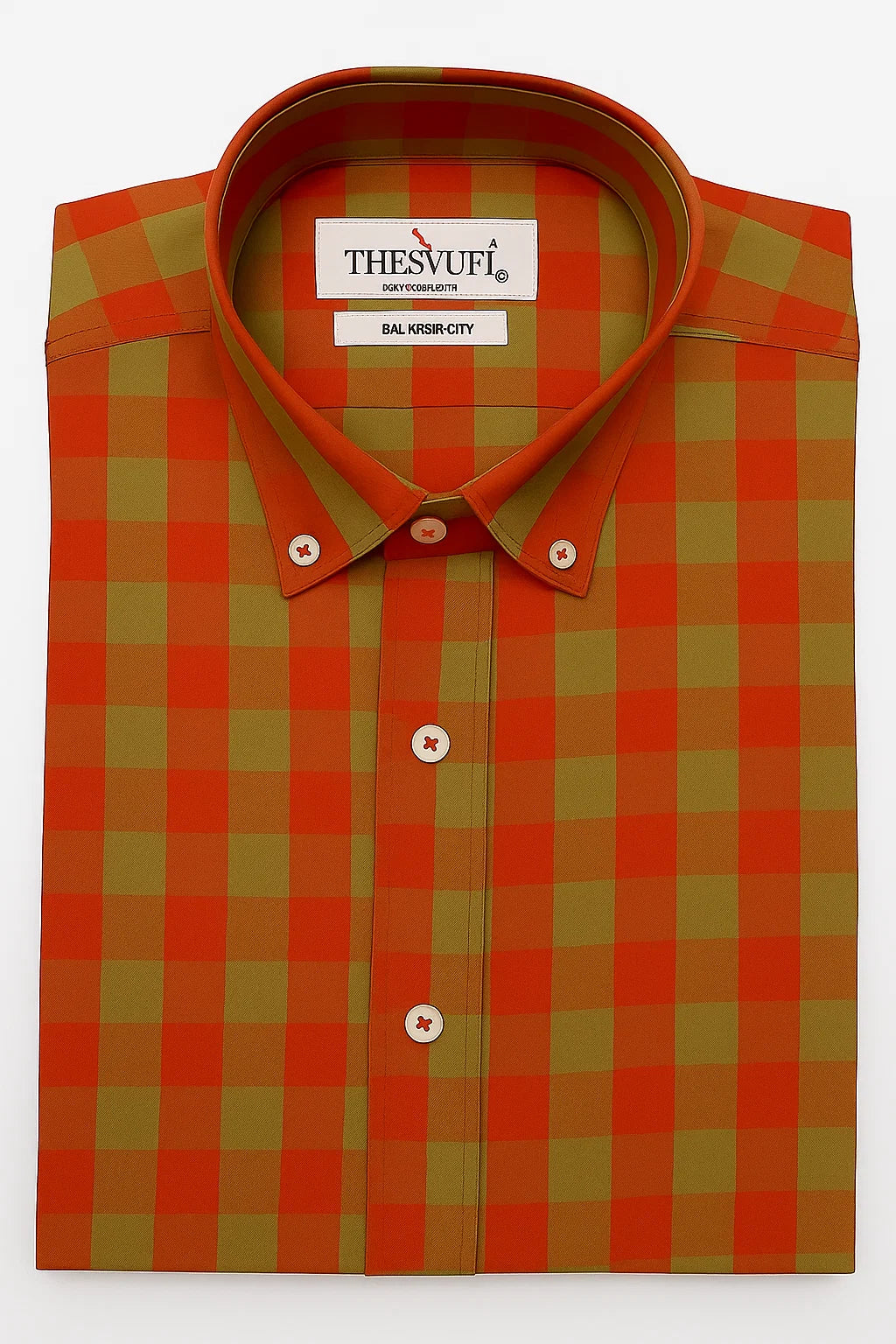 Celestial Checkered Masterpiece – The Divine Fusion of Orange & Olive